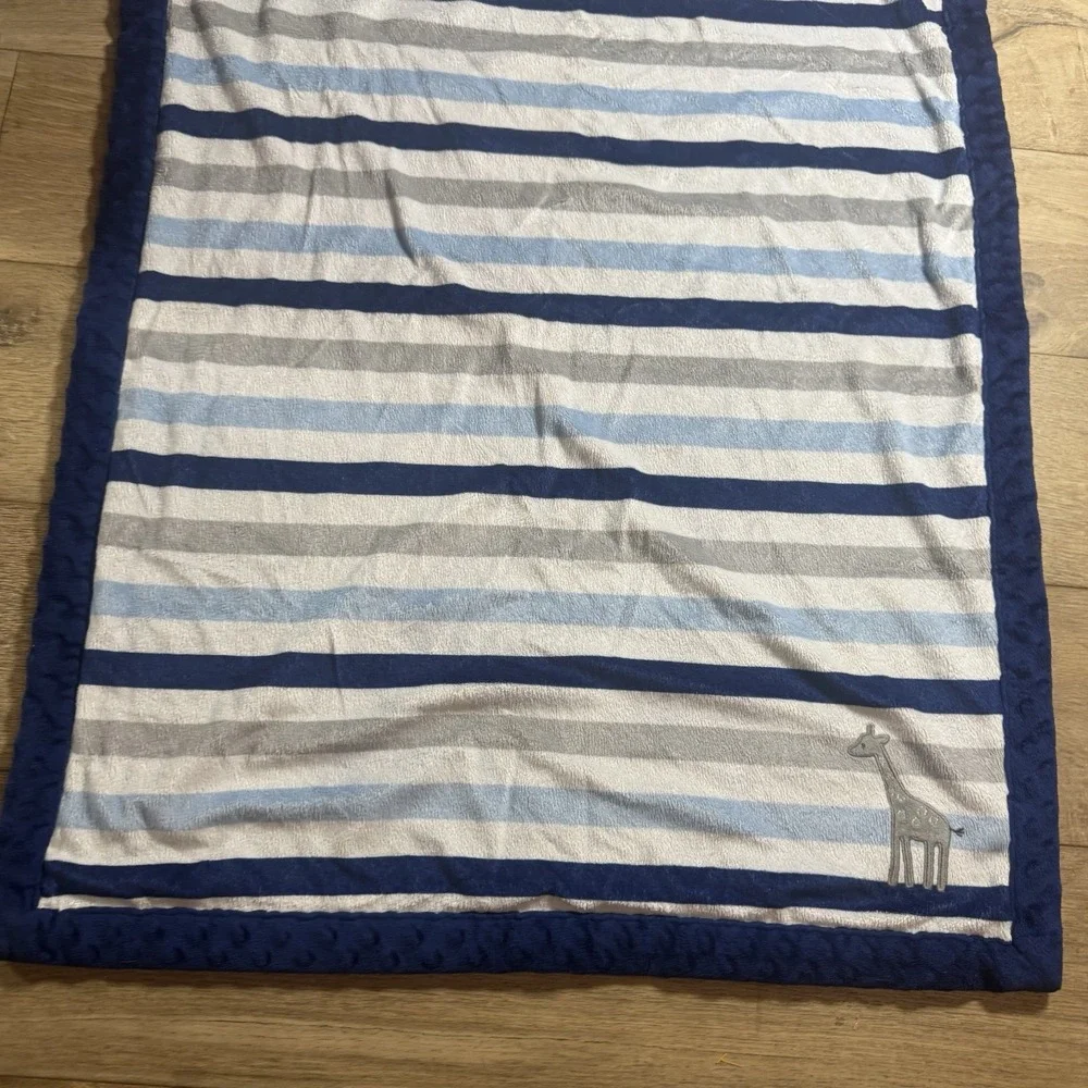 Child Of Mine Blue Stripe Sherpa Giraffe Baby Boy Blanket Carter's Plush Gray